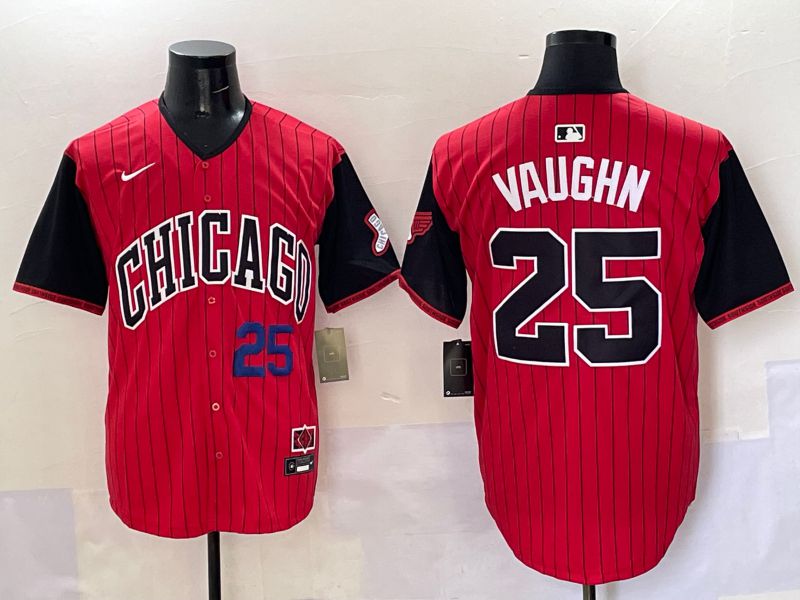 Men Chicago White Sox 25 Vaughn Red Stripe Joint Name Nike 2025 MLB Jersey style 4